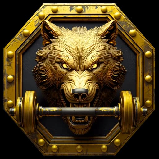 The Transformation Champion emblem: a gold wolf on a riveted octagonal plate